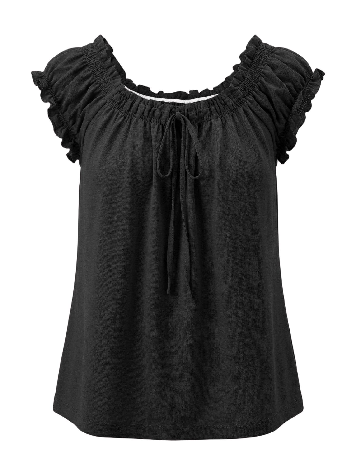 Imily Bela Babydolltop Damen Sommertop mit Puffärmeln und Bindeband vorne (Packung, 1-tlg., 1per-Pack) einfarbig
