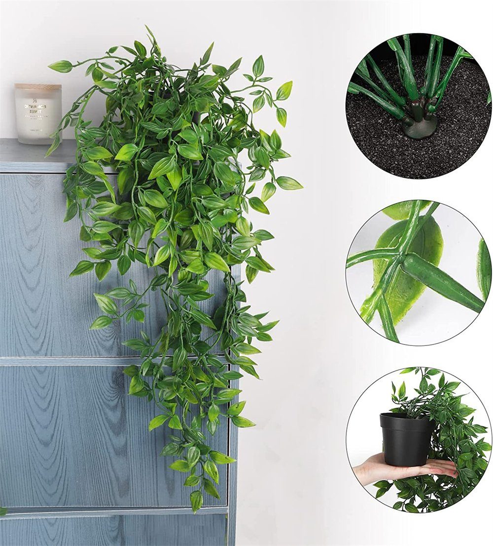Kunstpflanze Künstliche 65cm Stück( 2 20cm Rouemi, von Rattan-Dekorationsgrün, lang, Simulation Pflanzentöpfe, breit)