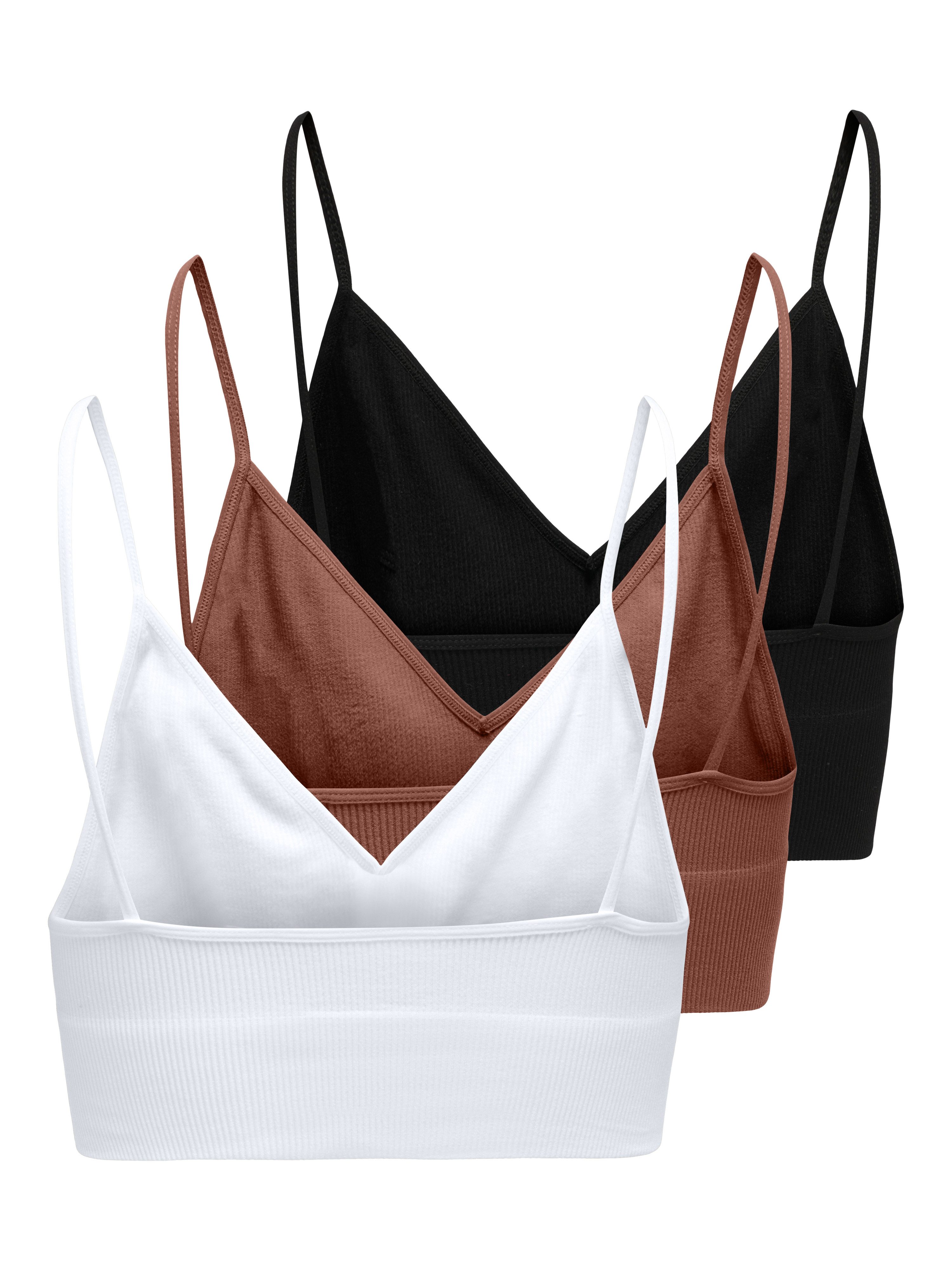 ONLY Bustier ONLVICKY RIB S-L V-NECK 3-PACK TOP NOOS (Packung, 3-tlg) figurbetont, modisch, Materialmix, Jersey, Spaghettiträger