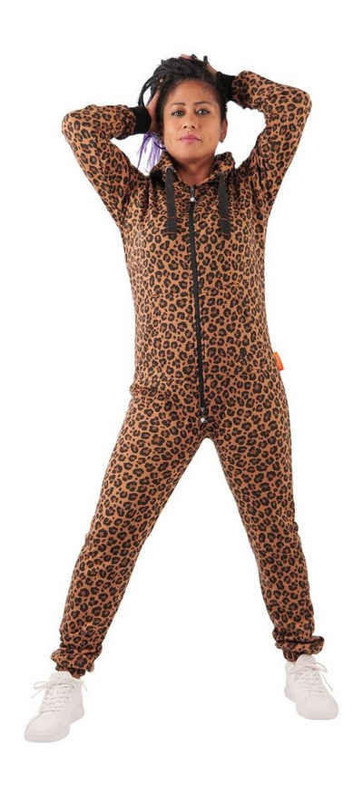 O'Poppy Jumpsuit Damen leopard (1-tlg) mit Kapuze und Eingrifftaschen