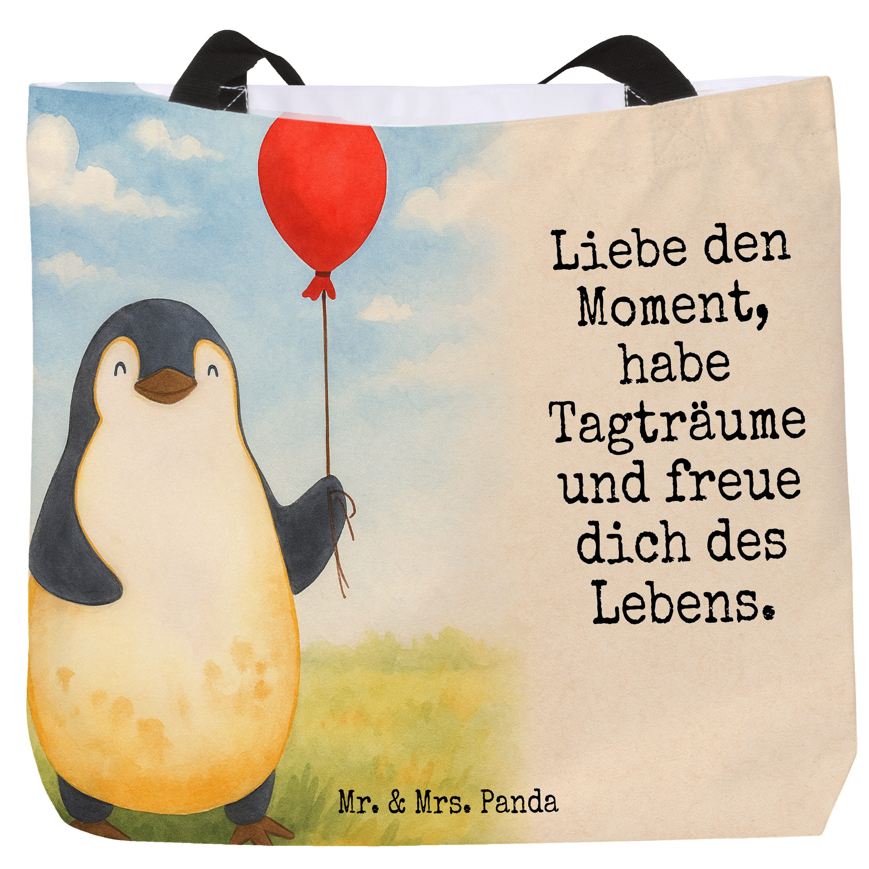 Shopper Pinguin Luftballon Design, Tote Bag, Weiß, Reisetasche, Schultasche