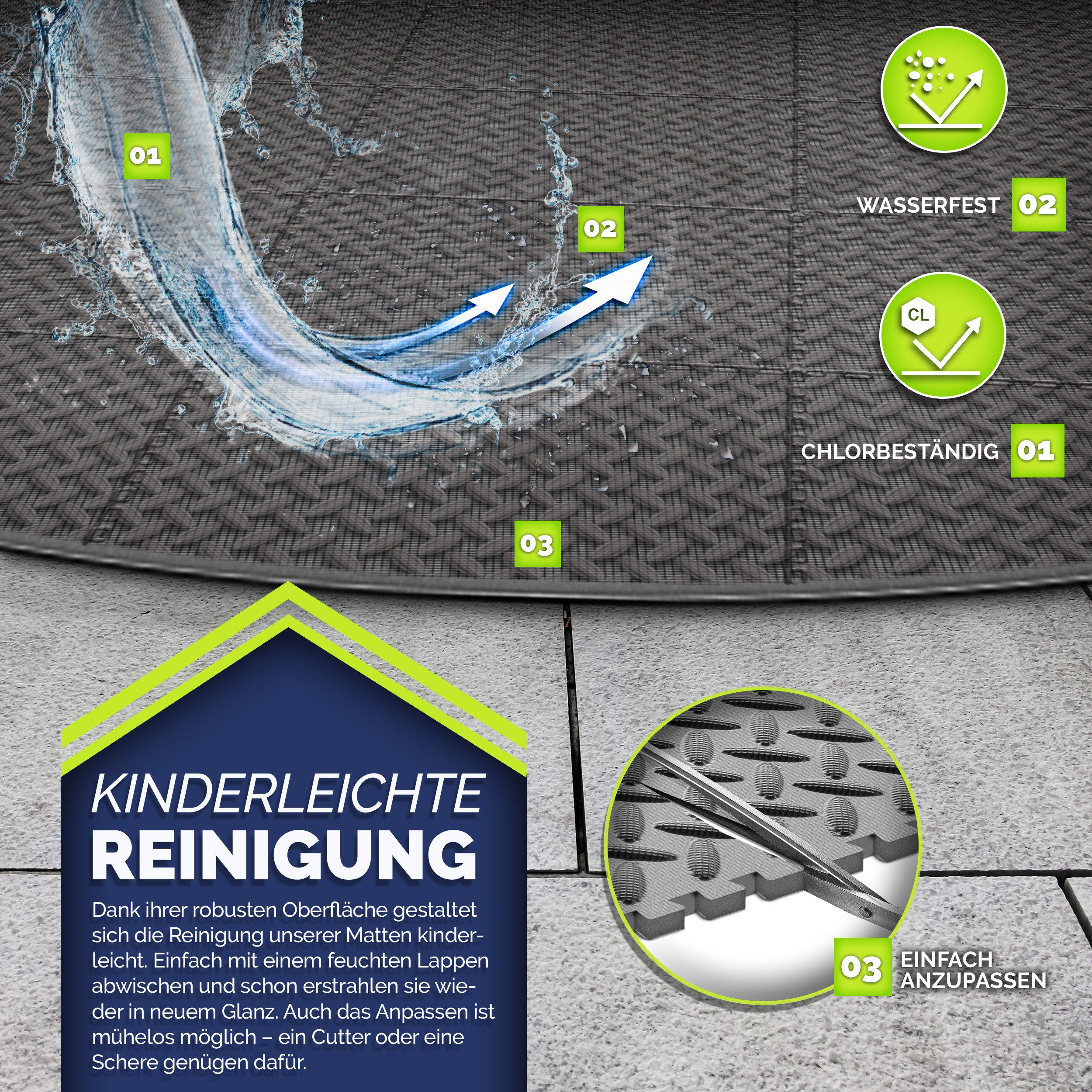 tillvex Pool-Bodenschutzfliese tillvex® Whirlpool Unterlage rund 196 - 240 cm Bodenmatte Pool Unterla, Set