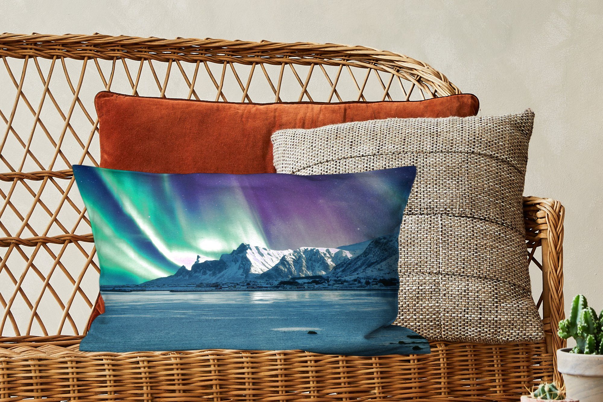 Dekoration, Schnee Füllung, Zierkissen, Dekokissen - mit Wohzimmer Norwegen, Schlafzimmer Nordlichter Dekokissen - MuchoWow