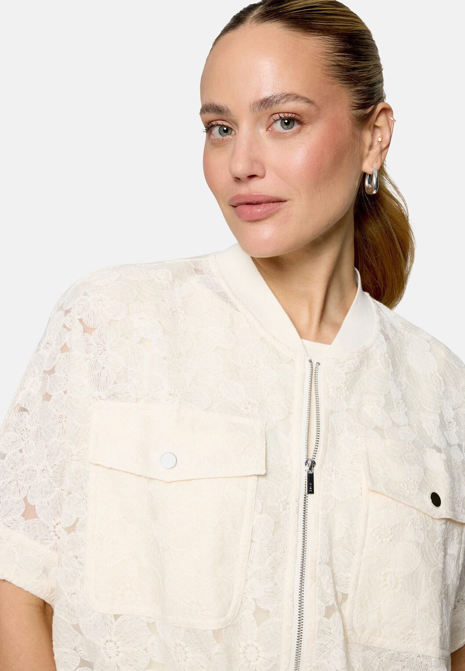 Zero Jackenblazer Damen kurzarm mit Taschen Spitze