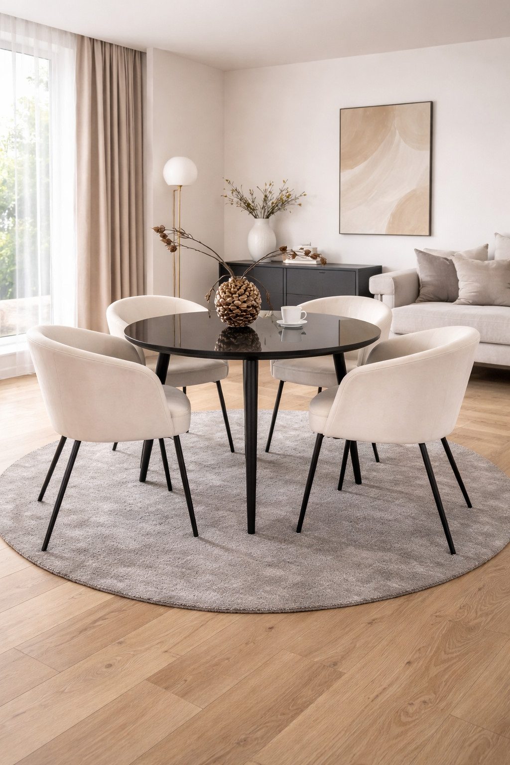 BOURGH Esstisch PLAZA runder Esszimmertisch Ø100cm - Küchentisch schwarz hochglanz, für 4 Personen