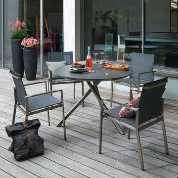 Outdoor Gartenstuhl ALINA, Edelstahl, Anthrazit, stapelbar, Textilen