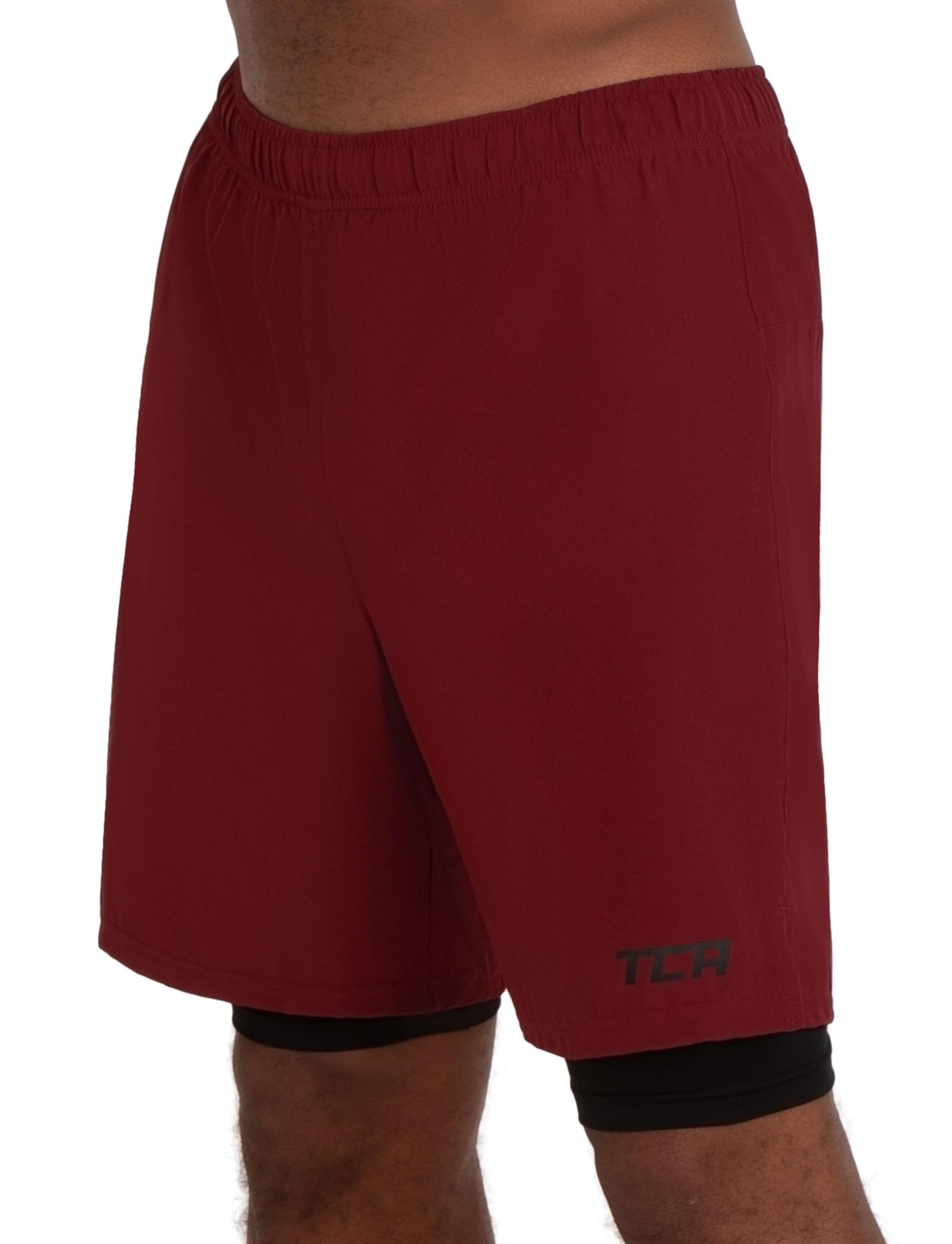 TCA Trainingsshorts TCA Herren 2 in 1 Laufhose - Rot/Schwarz (Reißverschlus günstig online kaufen