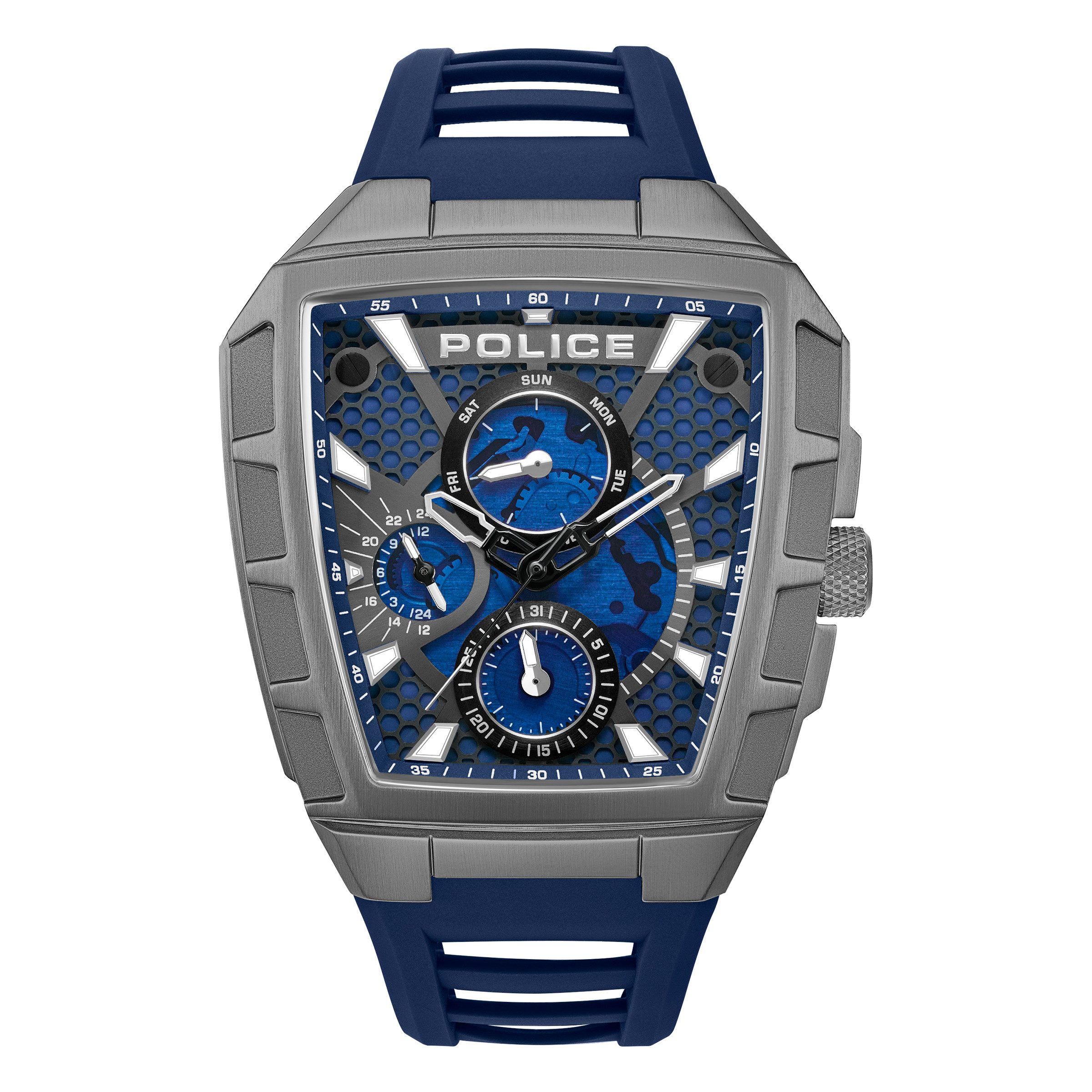 Police Quarzuhr Tough Gear PEWGQ0056806, Armbanduhr, Herrenuhr, Silikonarmband, analog, Tag, Wochentag