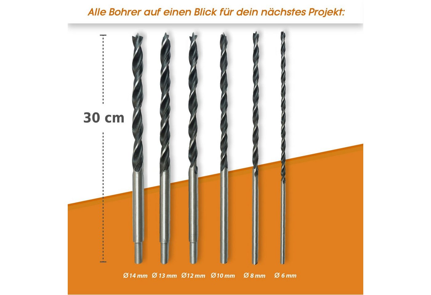 Thumbnail - Jb - Perfect Holzbohrer Holzbohrer Set 30cm lang Ø 6-8-10-12-13-14 mm x 30 cm (6-teilig), (Spar-Set, 1-tlg., 6 Stück 6-8...