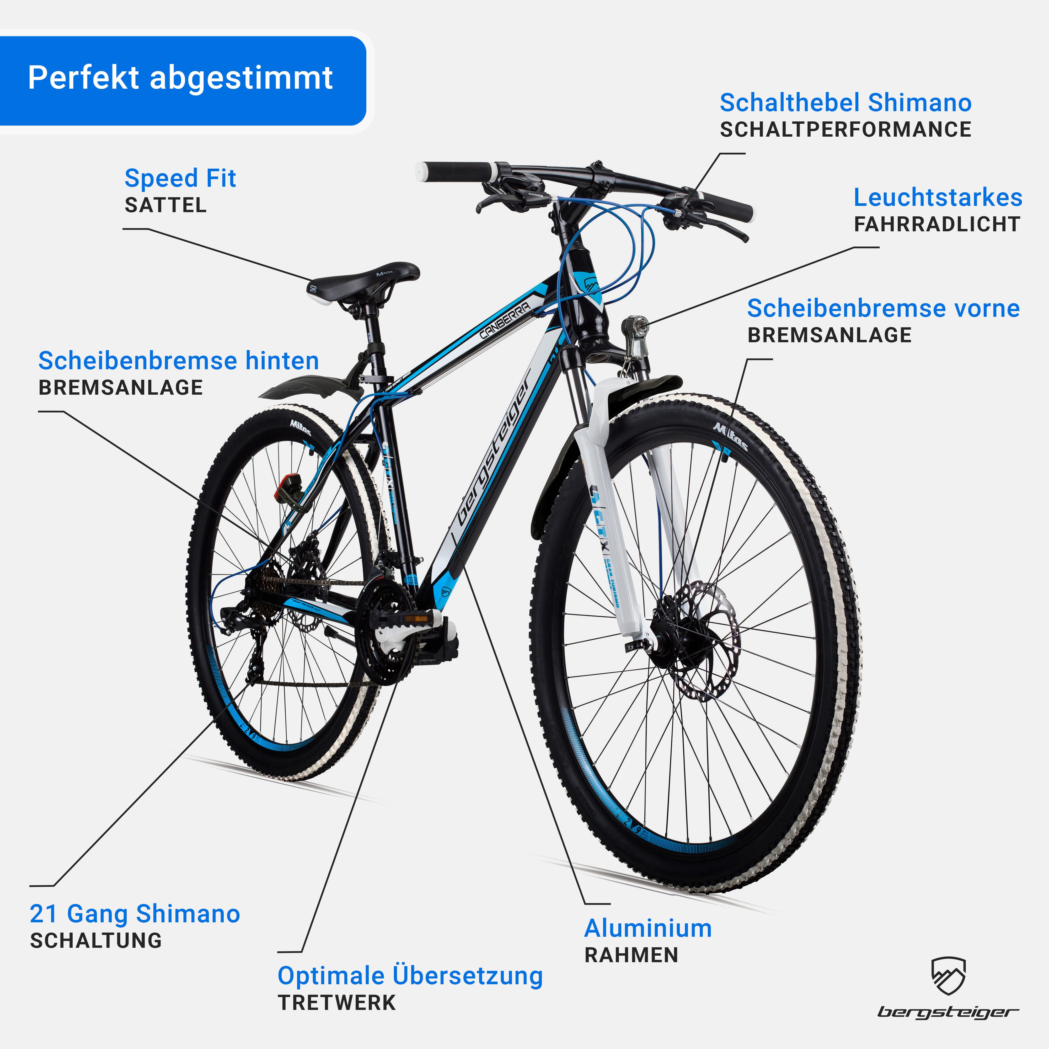 bergsteiger Mountainbike Canberra 26, 29 Zoll Mountainbike, geeignet ab 160 cm, Damen, Herren, 21 Gang Shimano Tourney RD-TY300 Schaltwerk, Kettenschaltung, Sch – Bild 5 von 5