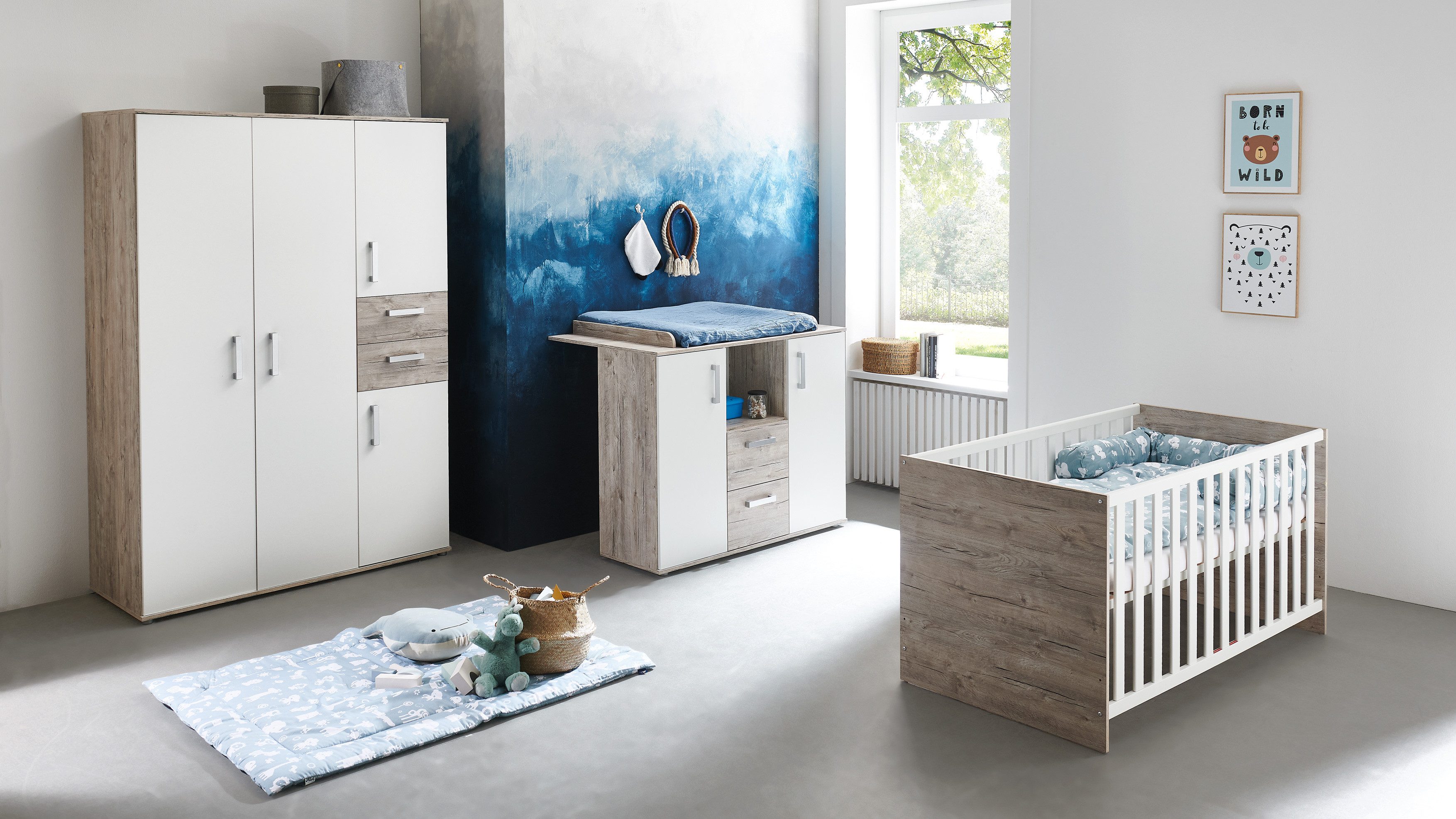 arthur berndt Babyzimmer-Komplettset Bente, (Set, 3-tlg., Kinderbett, Schrank, Wickelkommode), Made in Germany, mit Kinderbett, Schrank und Wickelkommode
