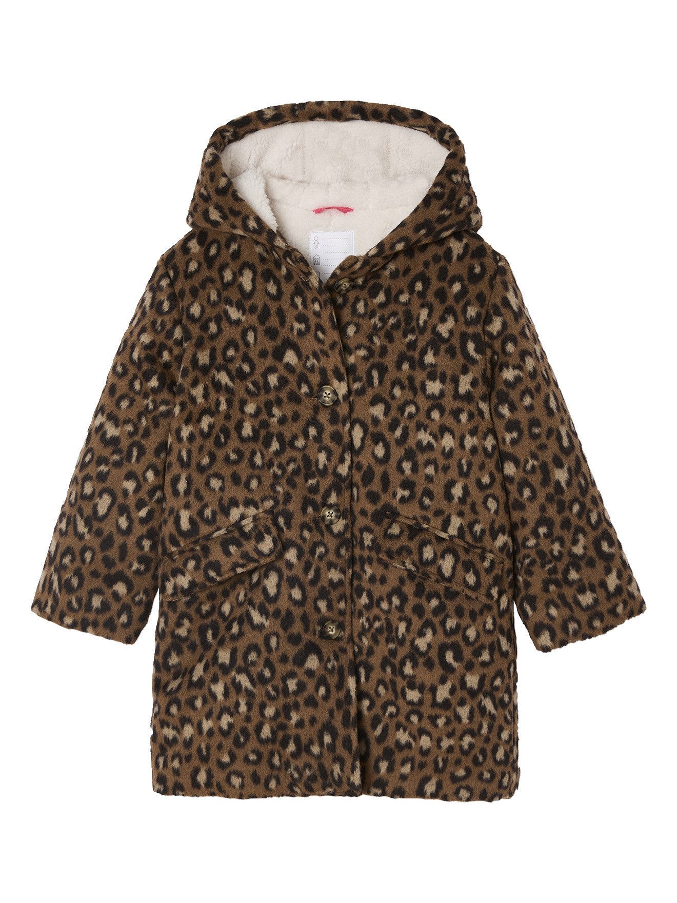 vertbaudet Dufflecoat Mädchen Leoparden-Mantel mit Kapuze aus Wollmix