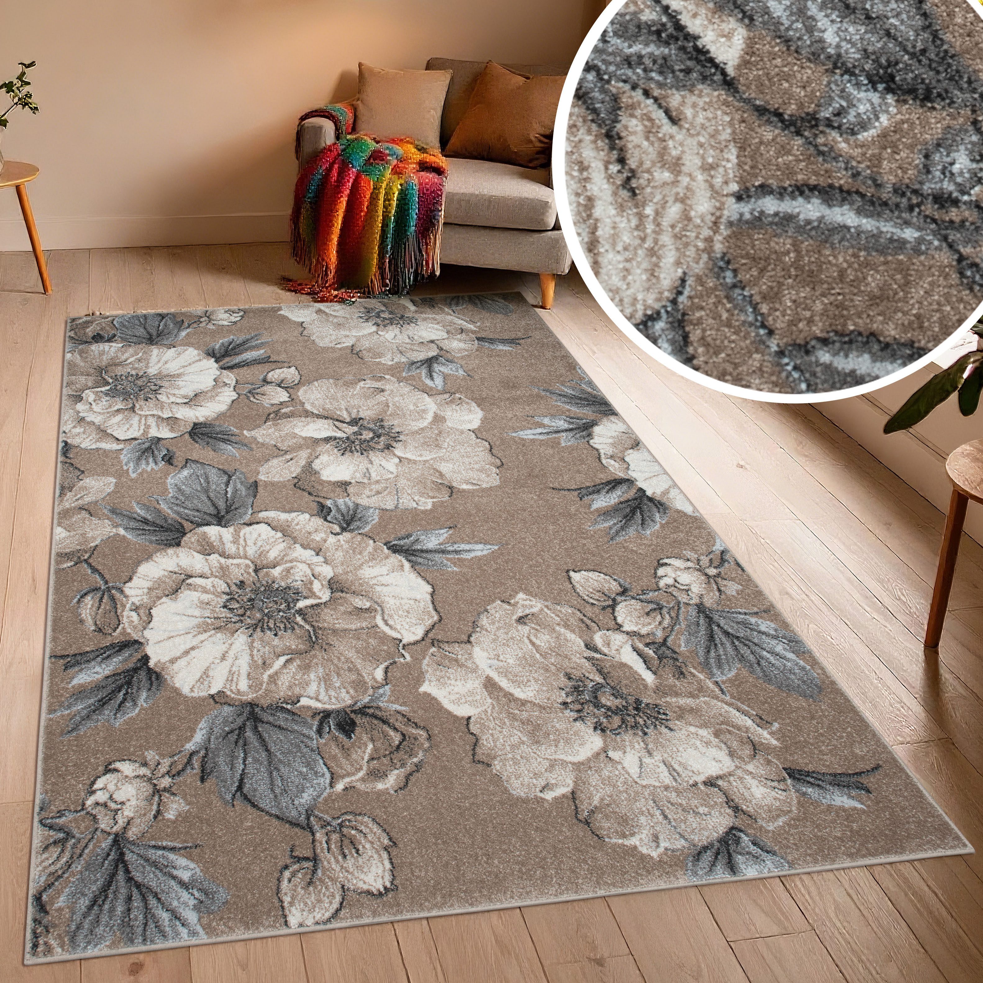 OTTO home Teppich Florent, Blumen Design, Vintage, rechteckig, Höhe: 9 mm, Floral, detailreiche Blüten, Botanical, elegant, Wohnzimmer