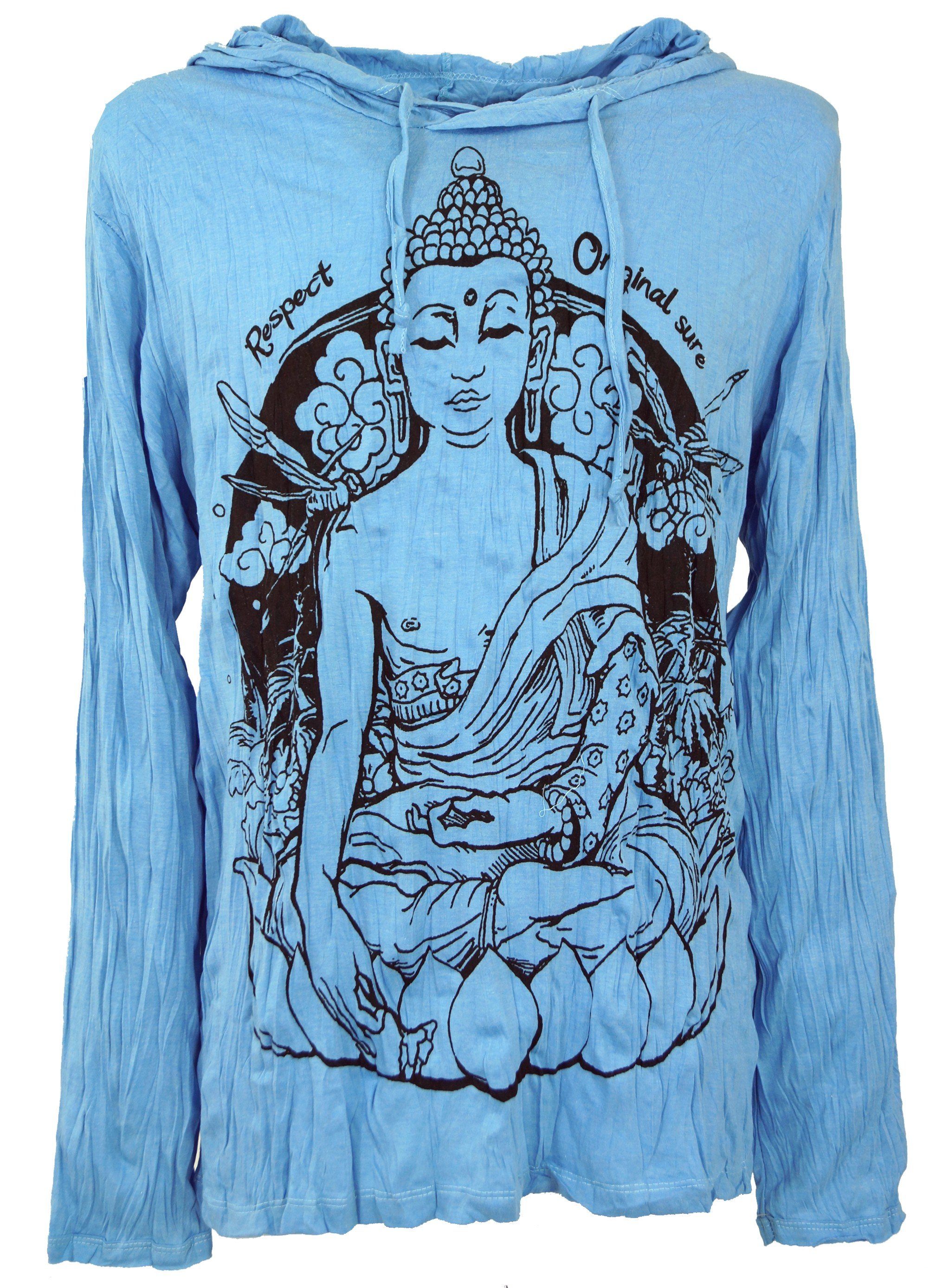 Guru-Shop T-Shirt Sure Langarmshirt, Kapuzenshirt Meditation.. Goa Style, Festival, alternative Bekleidung hellblau