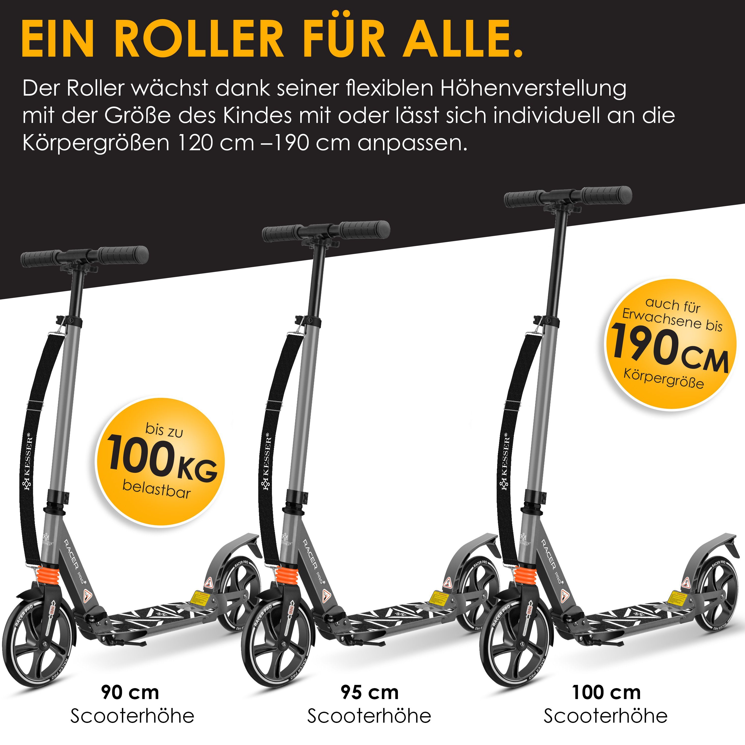 KESSER Scooter, Cityroller Scooter 205mm Räder PU Big Wheel Pro-S Tretroller