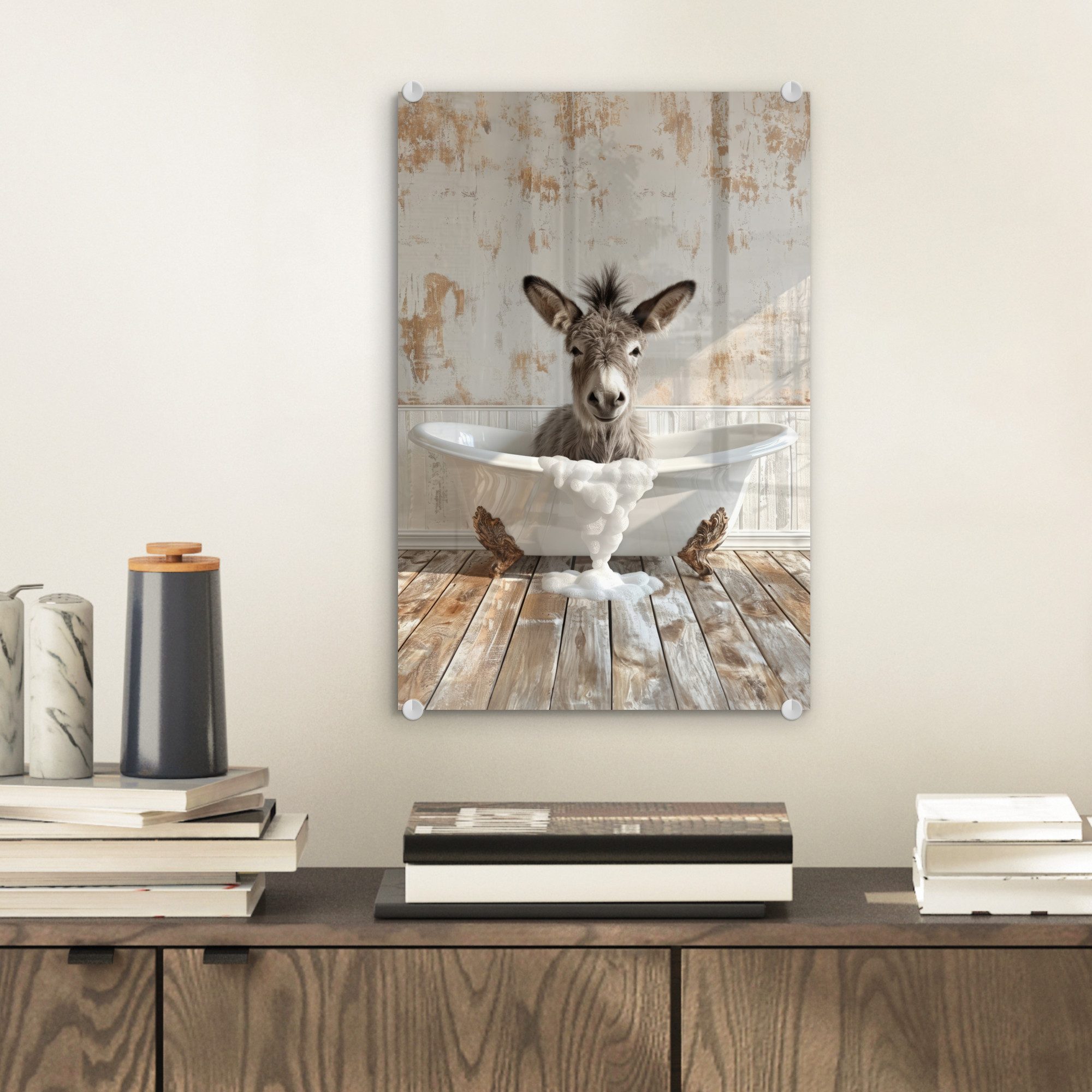 MuchoWow Acrylglasbild Esel - Tiere - Badewanne - Schaumstoff, Inkl. Aufhän günstig online kaufen