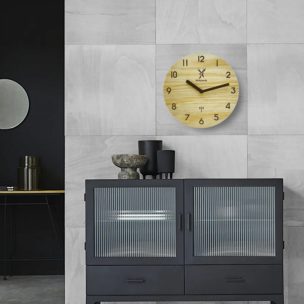 Holzwerk Funkwanduhr moderne Designer Loft Funk Holz Wand Uhr (Nahezu lautl günstig online kaufen