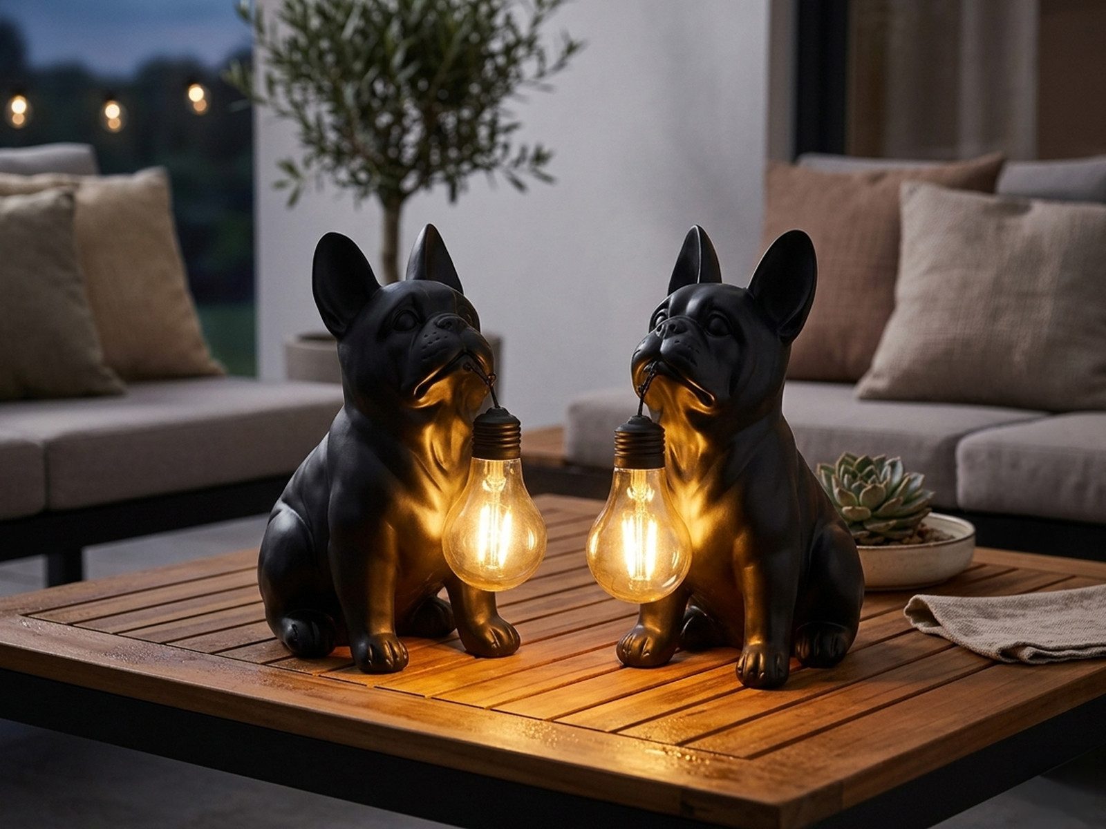 GLOBO LIGHTING LED Solarleuchte 2er Set Hundelampen Schwarz, Höhe 24,5cm, LED fest integriert, warmweiß, Ausgefallene Solarlicht-er für den Garten & Balkon Bulldoggen Schwarz