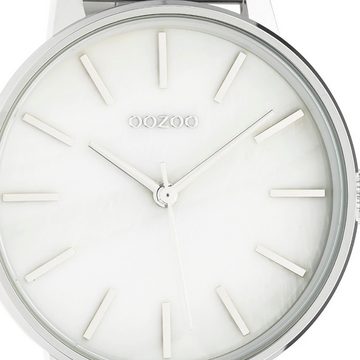 OOZOO Quarzuhr Oozoo Damen Armbanduhr silber Analog, Damenuhr rund, groß (ca. 40mm) Edelstahlarmband, Fashion-Style