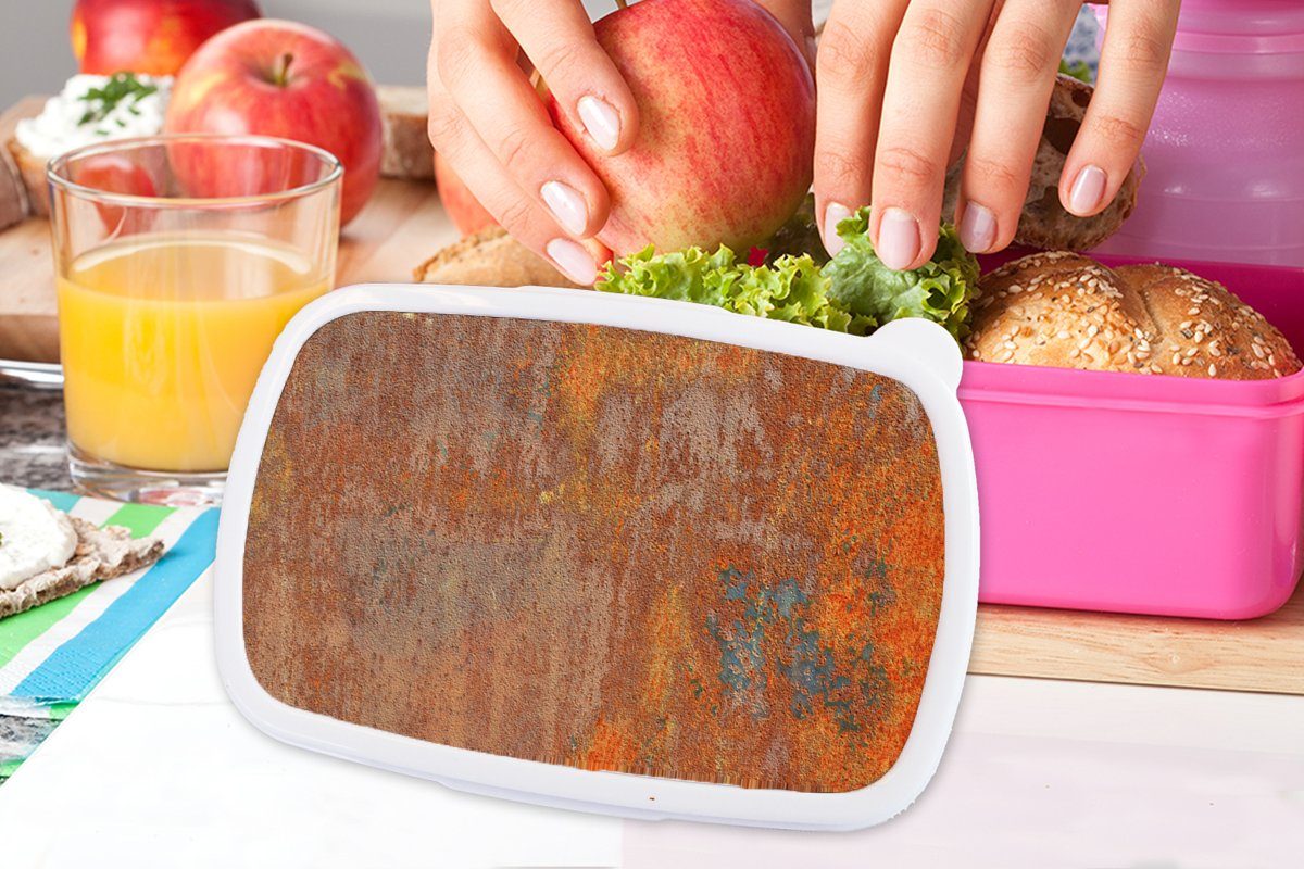 MuchoWow Lunchbox Rost - Kunststoff, - Eisen Alt, Erwachsene, Kunststoff Mädchen, Industriell für rosa Kinder, - Brotdose (2-tlg), Snackbox, Brotbox