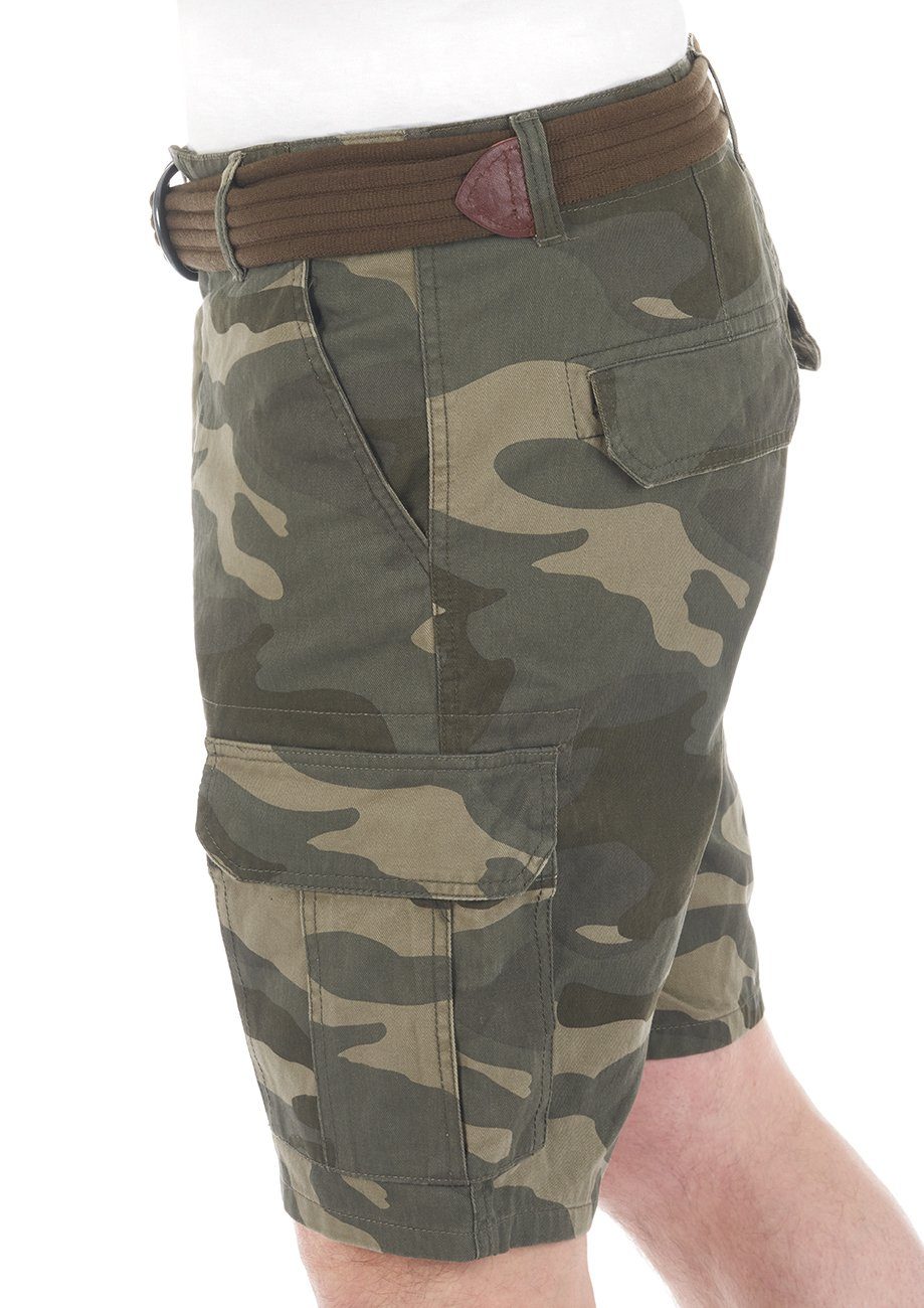 riverso Cargoshorts Herren Camouflage mit Bermudashorts Gürtel RIVJakob (12000) Olive Regular Fit Shorts