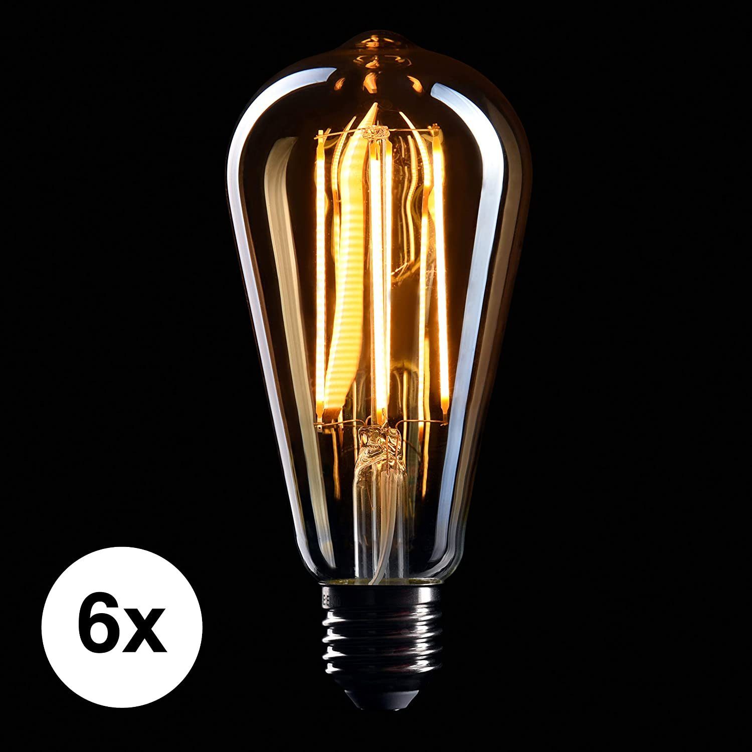 E27 LED + Edison 6x Retrobambus Crown dimmbar, Pendelleuchte Leuchtmittel Vintage Kaffee Bambus Lampe