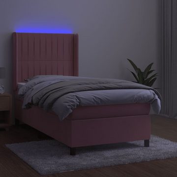 vidaXL Bettgestell Boxspringbett mit Matratze LED Rosa 90x200 cm Samt Bett Bettgestell