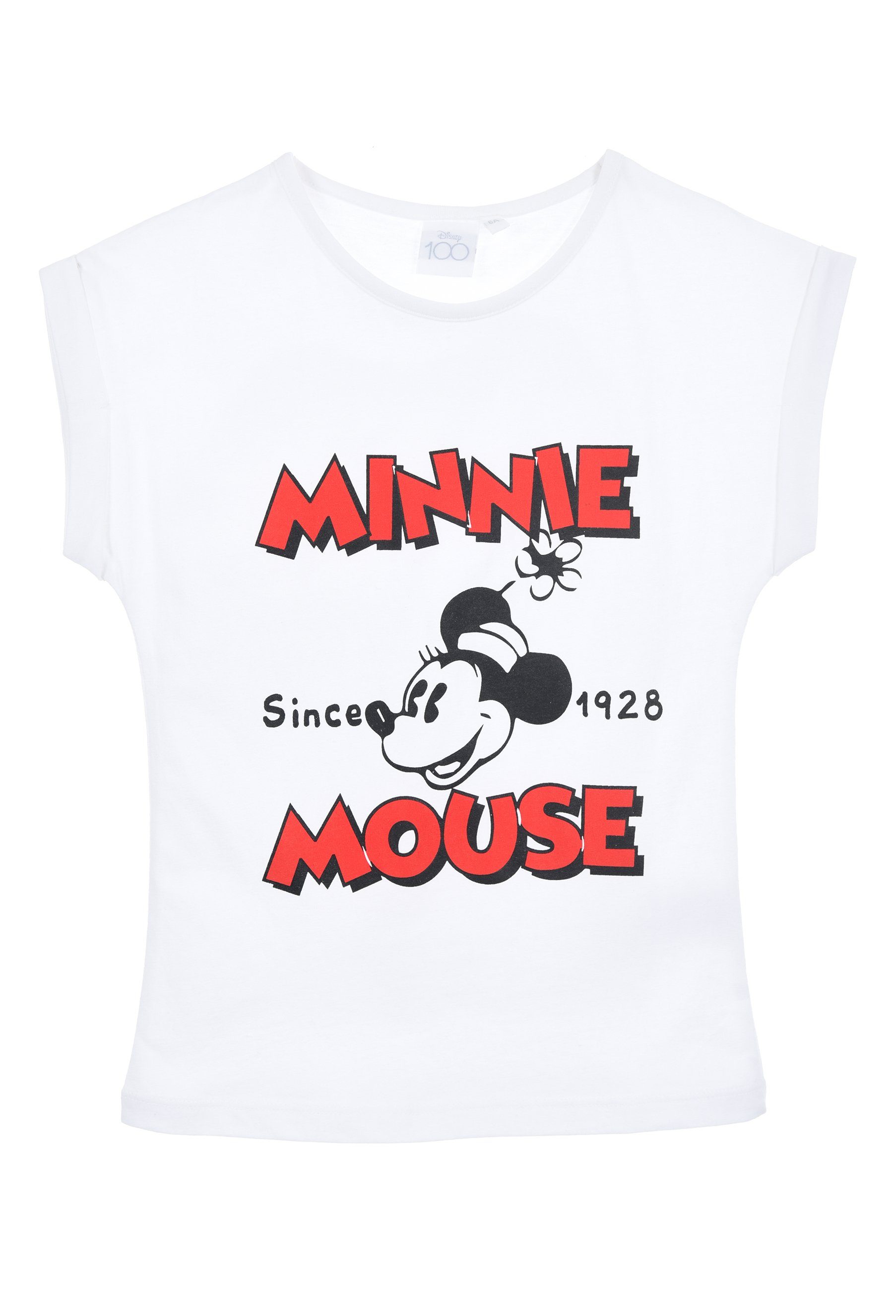 Disney Minnie Mouse T-Shirt Weiß Oberteil Mädchen Sommer Kinder Retro Kurzarm-Shirt