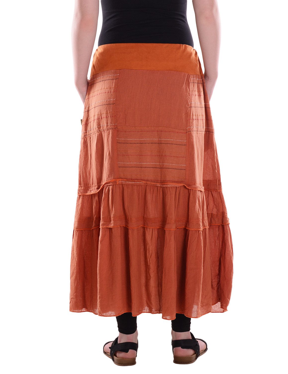 Vishes Maxirock Damen Lagenrock Baumwolle Casual elastischer Bund mit Taschen Alternative Bekleidung, Ethno, Hippie, Retro Style