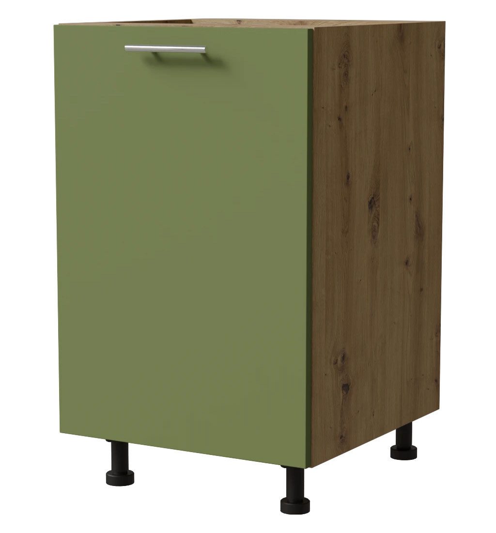 Feldmann-Wohnen Unterschrank Brerra (D1D/50, 1-türig, 1 Einlegeboden, 1-St., moderne Optik, lackierte Fronten, 50x50x82cm) Eiche Artisan / RAL 6025 farngrün matt