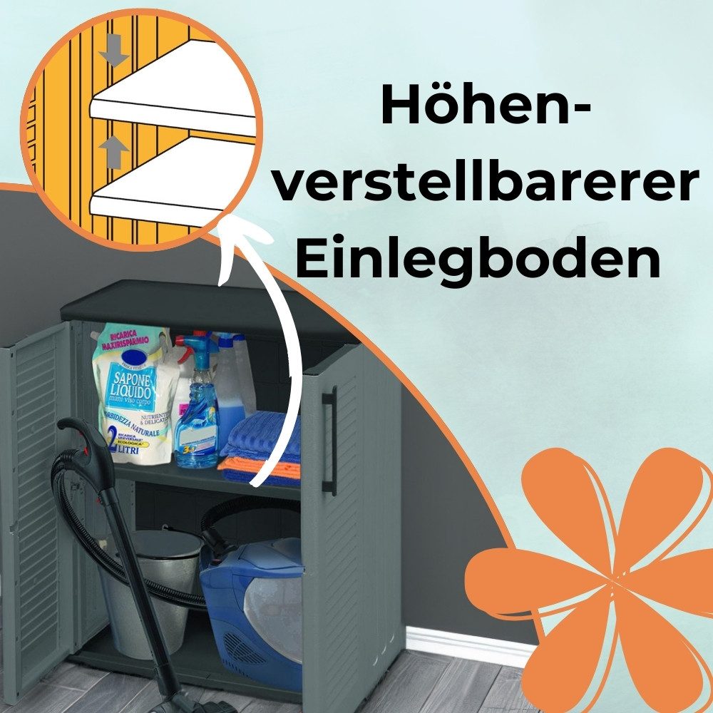 GarPet Garten-Geräteschrank Gartenschrank Wetterfest Outdoor Schrank Kunststoff Mehrzweckschrank