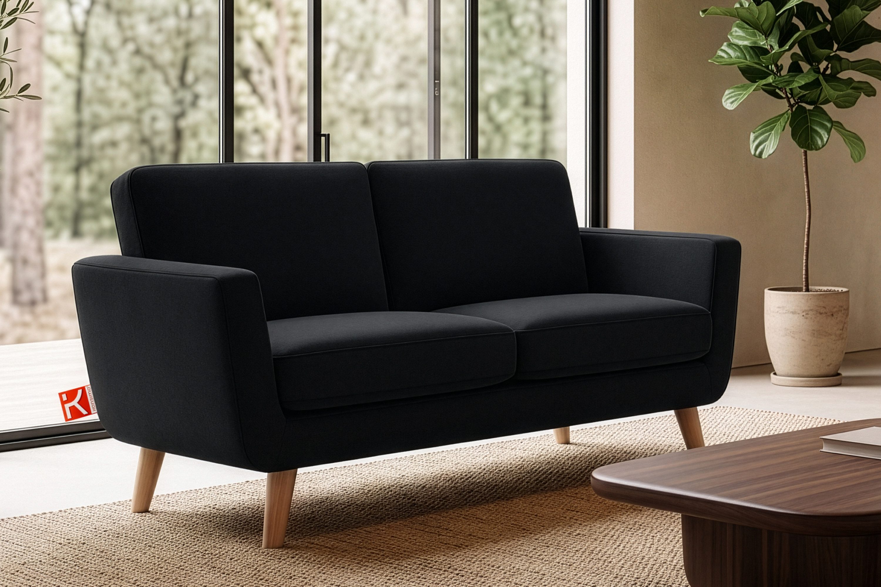 KONSIMO® 2-Sitzer TAGIO Sofa, hergestellt in der EU, 5 Jahre Garantie, Scandi-Stil, mit Armlehnen, Gestell aus Massivholz
