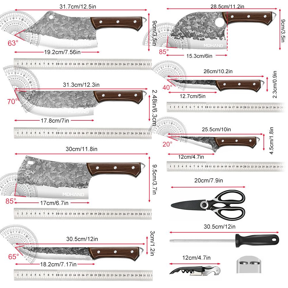 MDHAND Messer-Set 14-teiliges Schlachtmesser (14-tlg), Ergonomische Griffe, inklusive Aufbewahrungstasche
