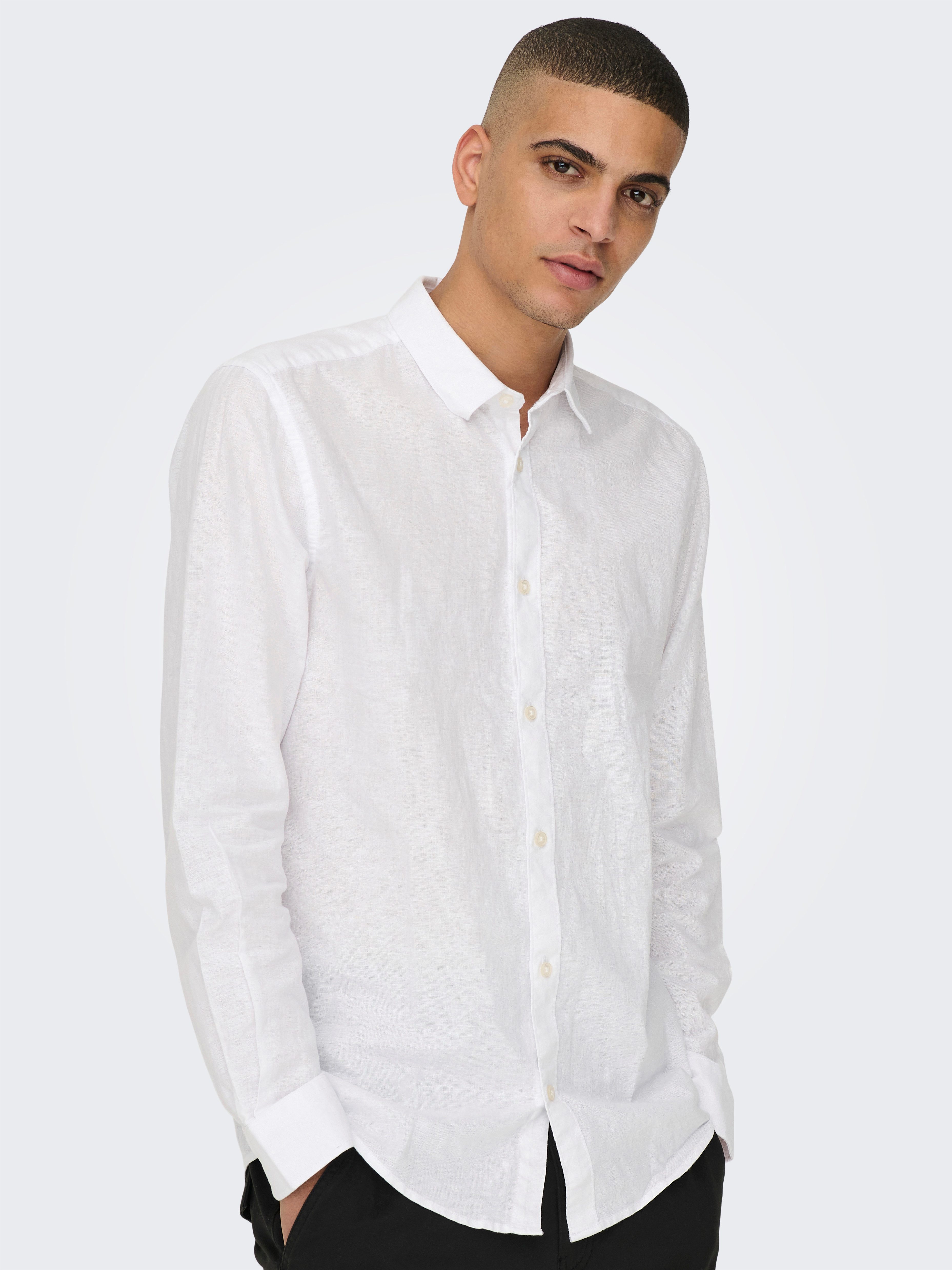 ONLY & SONS Langarmhemd ONSCAIDEN LS SOLID LINEN SHIRT NOOS Baumwollmischung mit Leinen, slim fit