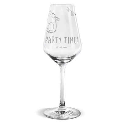 Mr. & Mrs. Panda Weißweinglas Avocado Party Time - Transparent - Geschenk, Veggie, Weinglas mit Gra, Premium Glas, Exklusives Design