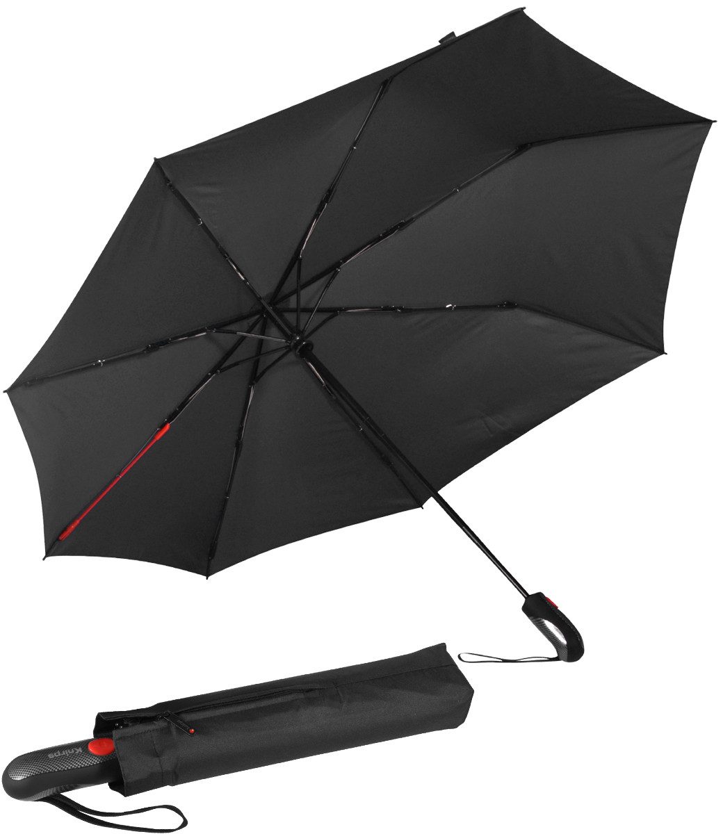 Knirps® Taschenregenschirm großer asymmetrischer Schirm für Damen und Herren, mit Auf-Zu-Automatik, uni mit einer roten Speiche