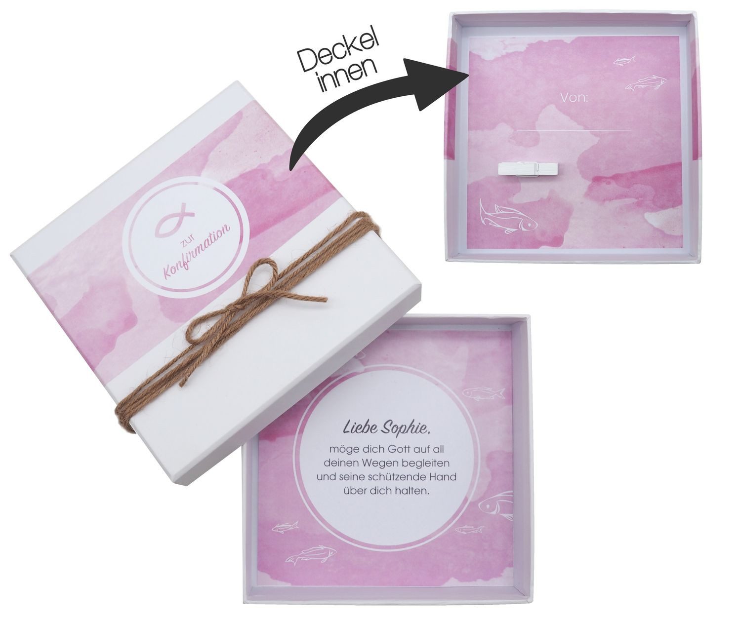 ZauberDeko Geschenkbox Geldgeschenk Verpackung Konfirmation MIT NAMEN Fisch Mauve Rosa