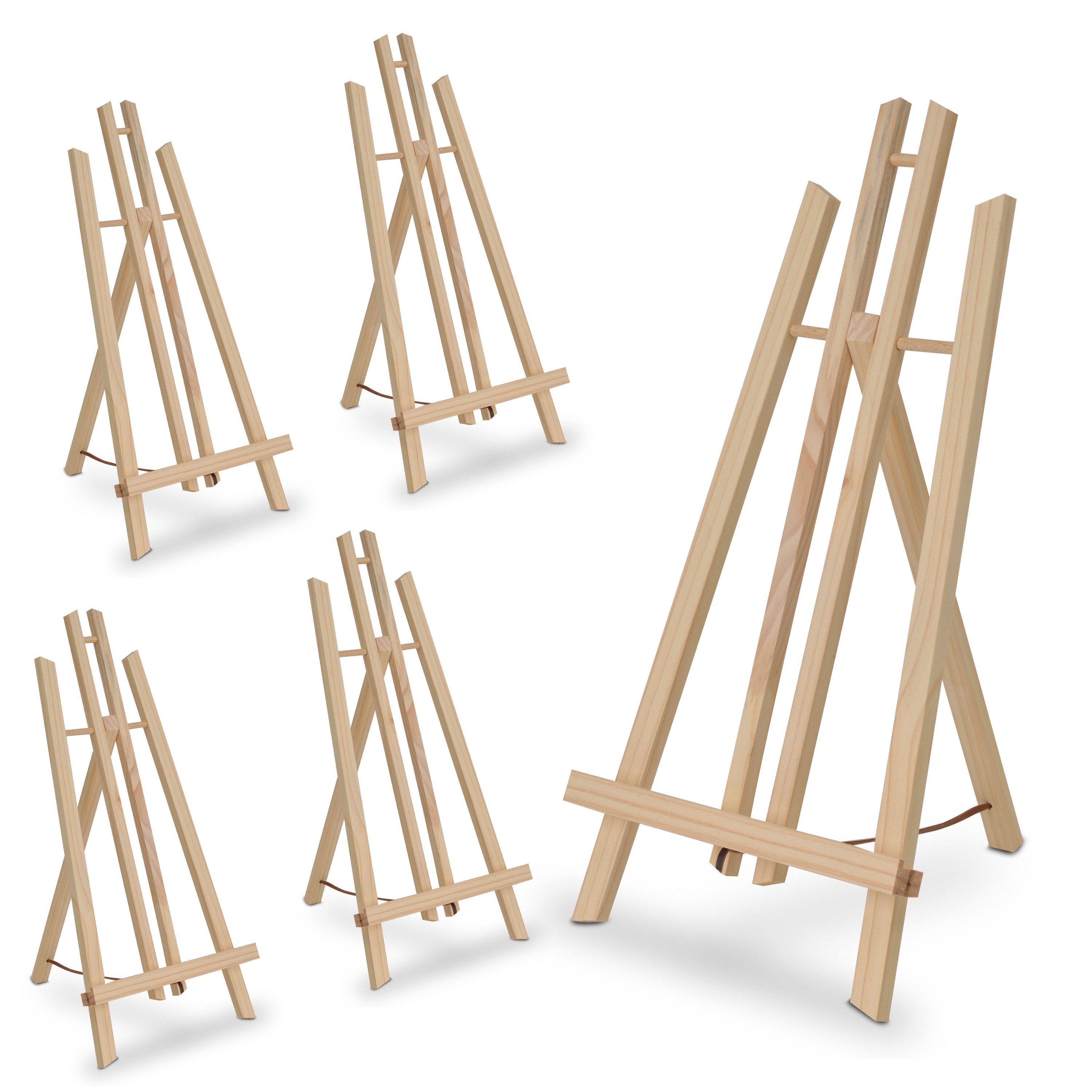 Artina Staffelei 5er Set Tischstaffelei Holz für Leinwände bis 42 cm London, Holzstaffelei Kiefernholz Tisch Staffelei zum Malen am Tisch