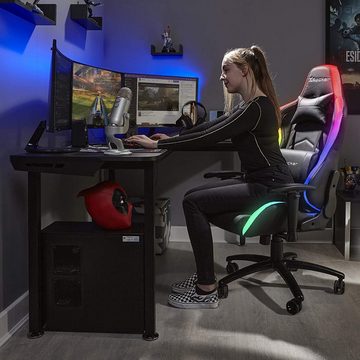 X Rocker Gaming-Stuhl X Rocker Bravo RGB ergonomischer Gaming Stuhl / Bürostuhl / Schreibtischstuhl mit 3D-Armlehnen & LED-Beleuchtung, drehbar und höhenverstellbar bis 120kg, LED-Umrandung, Einstellungsmöglichkeiten Rückenlehne, Komfortkissen