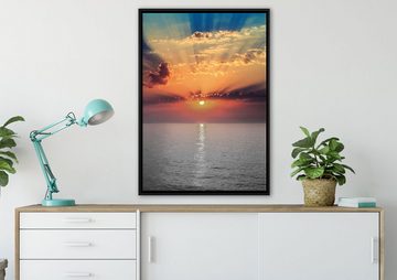 Pixxprint Leinwandbild Sonnenuntergang über dem Meer, Wanddekoration (1 St), Leinwandbild fertig bespannt, in einem Schattenfugen-Bilderrahmen gefasst, inkl. Zackenaufhänger