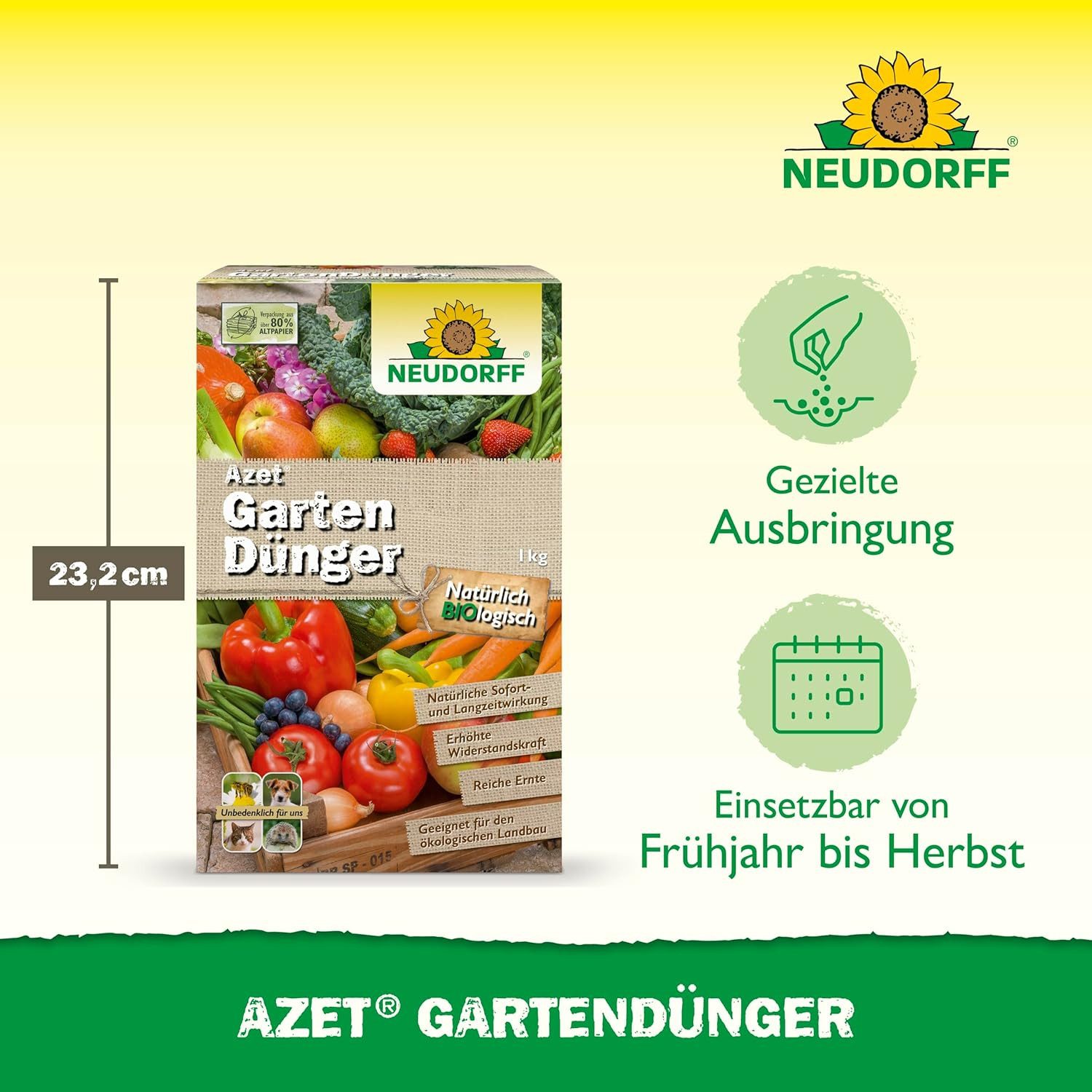 Neudorff Gartendünger Bio Azet GartenDünger 1 kg, organischer Langzeitdünger mit natürlicher Sofort- & Langzeitwirkung, unbedenklich für Mensch und Tier