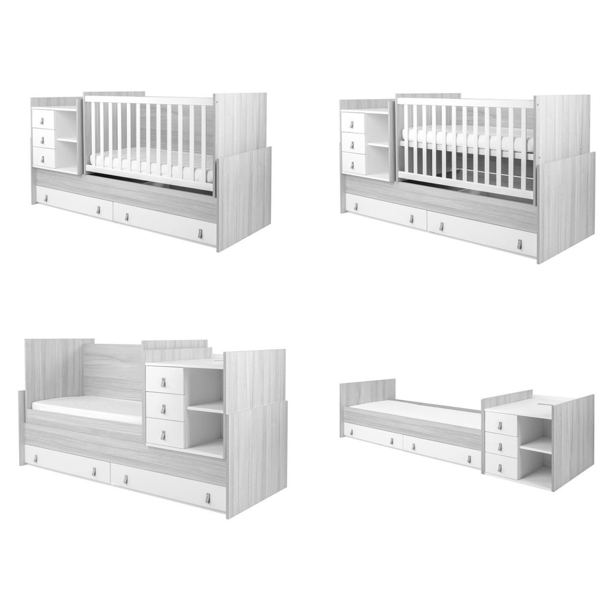 Kikkaboo Komplettbett Babybett Lorena 4 in 1 Kommode, Schaukelfunktion Schreibtisch Jugendbett