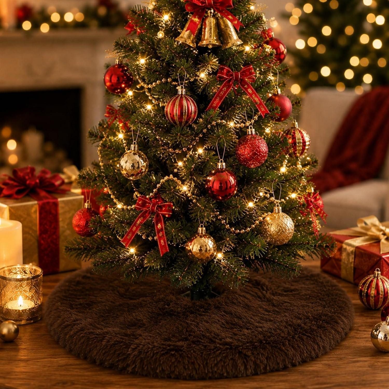 LuxusKollektion Weihnachtsbaumdecke Weihnachtsbaumdecke Plüsch 60cm Schokobraun