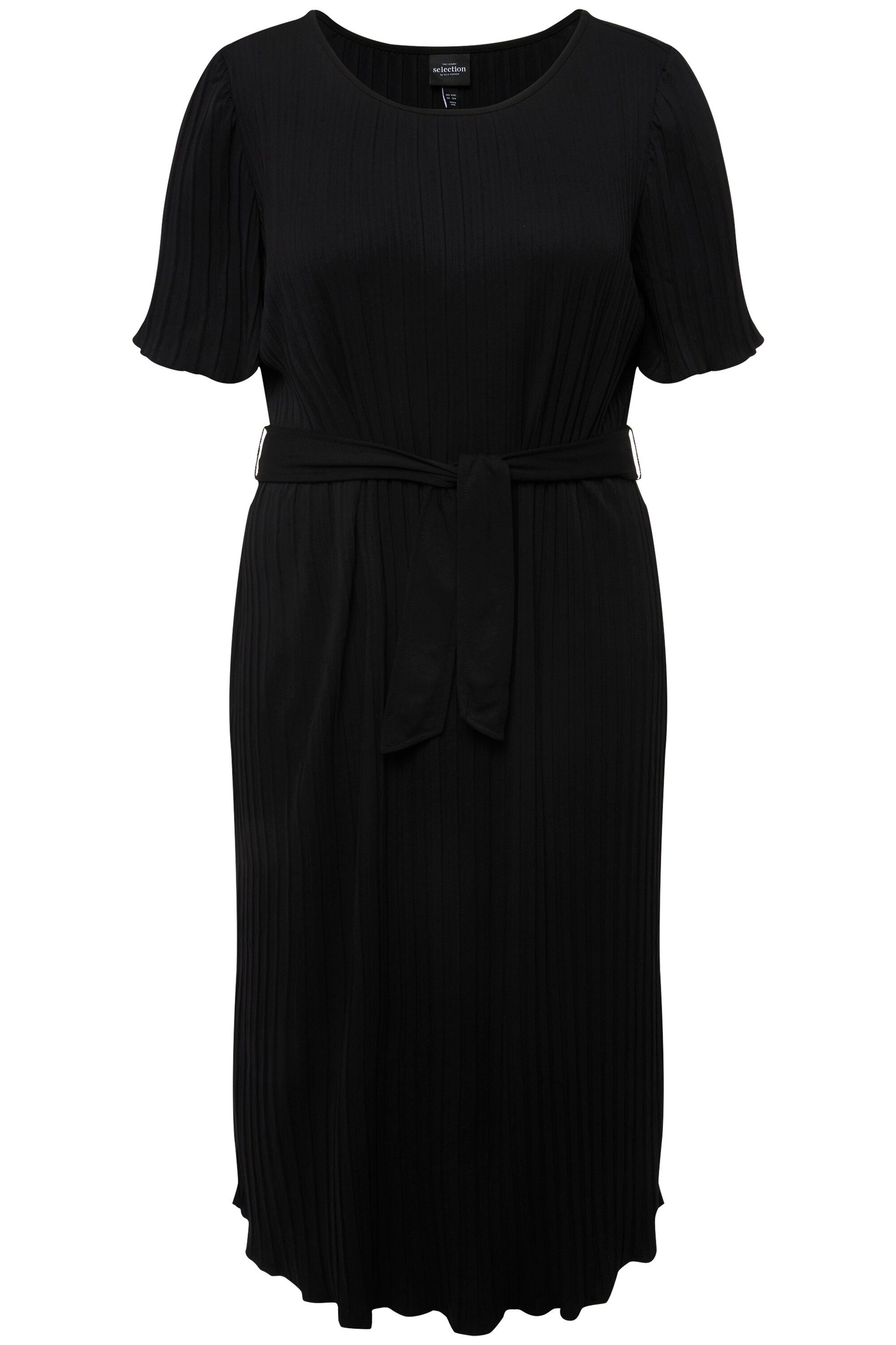 Ulla Popken Midikleid Plissee-Midikleid A-Linie Rundhals günstig online kaufen