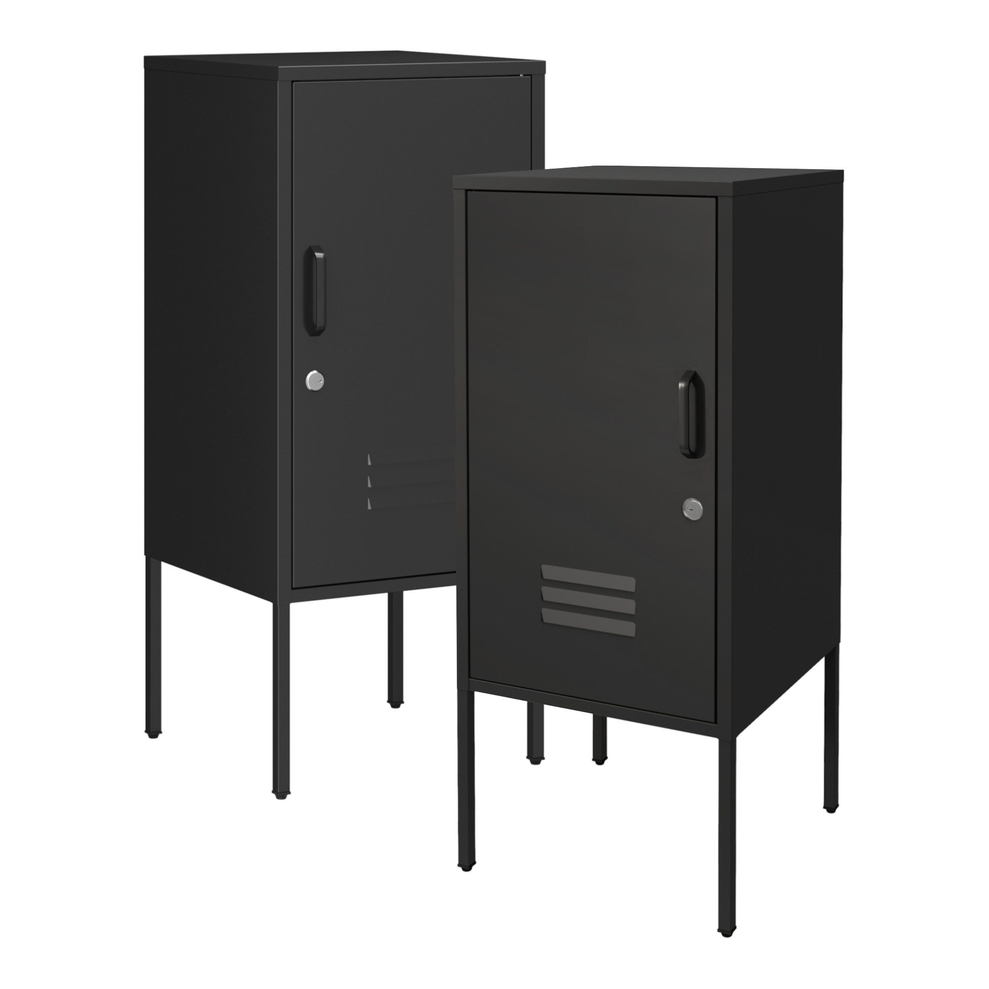 en.casa Nachtschrank (2er Set) »Hausjärvi« 82 x 35 x 35 cm Türgriff rechts und links Stahl Schwarz