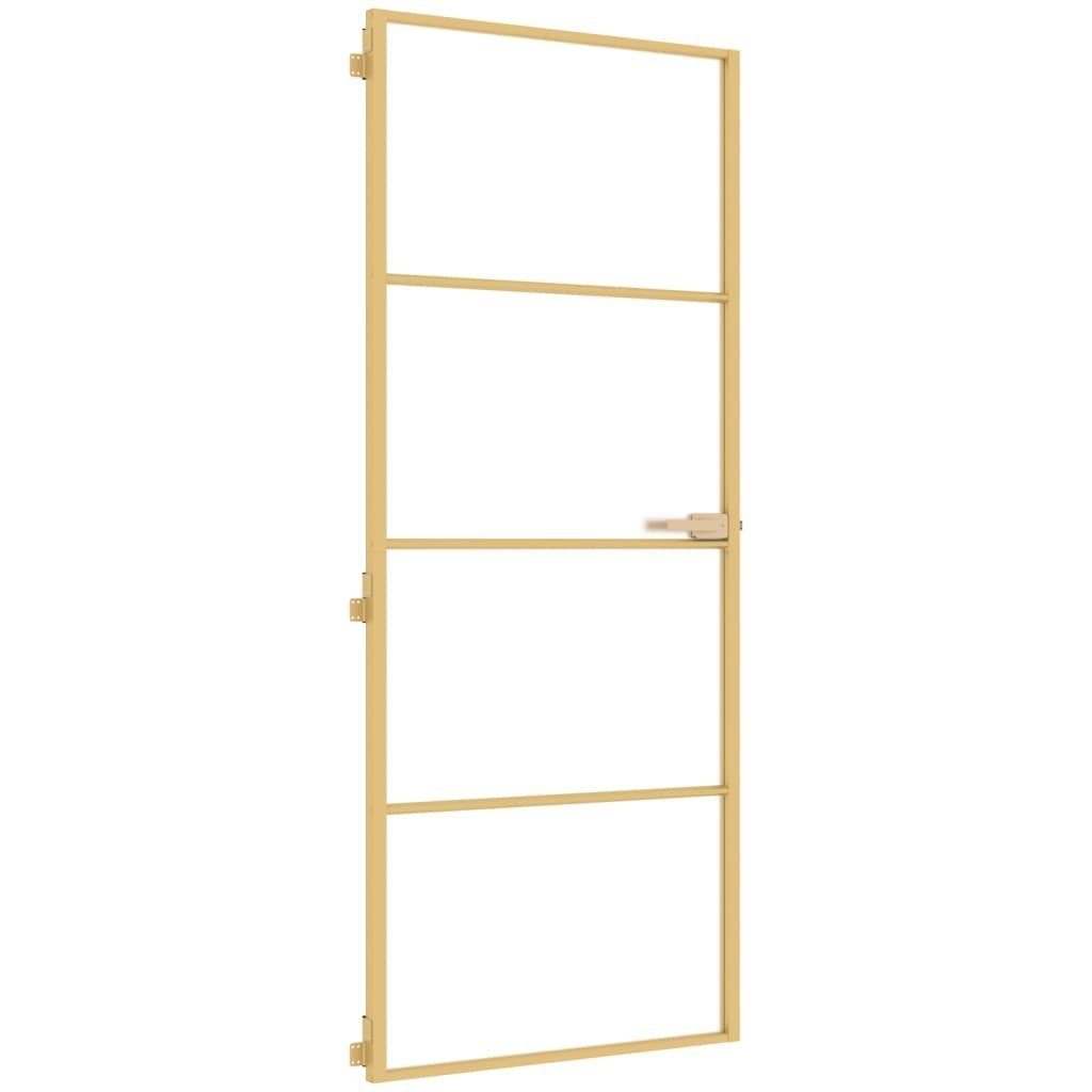 vidaXL Zimmertür Innentür Zimmertür Glas Schlank Golden 83x201,5 cm Hartglas und Alumin