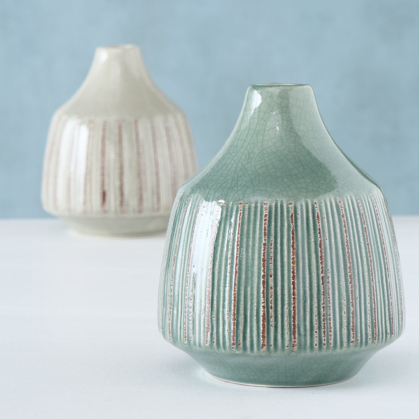 Set BOLTZE (2 "Menos" Keramik beige/grün, 2er Blumenvase Dekovase St) in Vase aus
