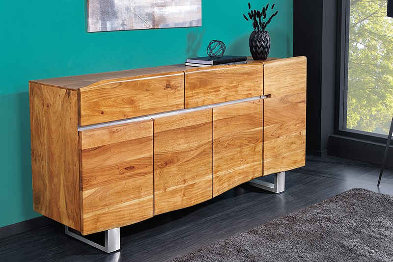 riess-ambiente Sideboard MAMMUT 170cm honigfarben / silber (Einzelartikel, 1 St), Massivholz · Anrichte · Baumkante · Edelstahl · Kufen · Wohnzimmer