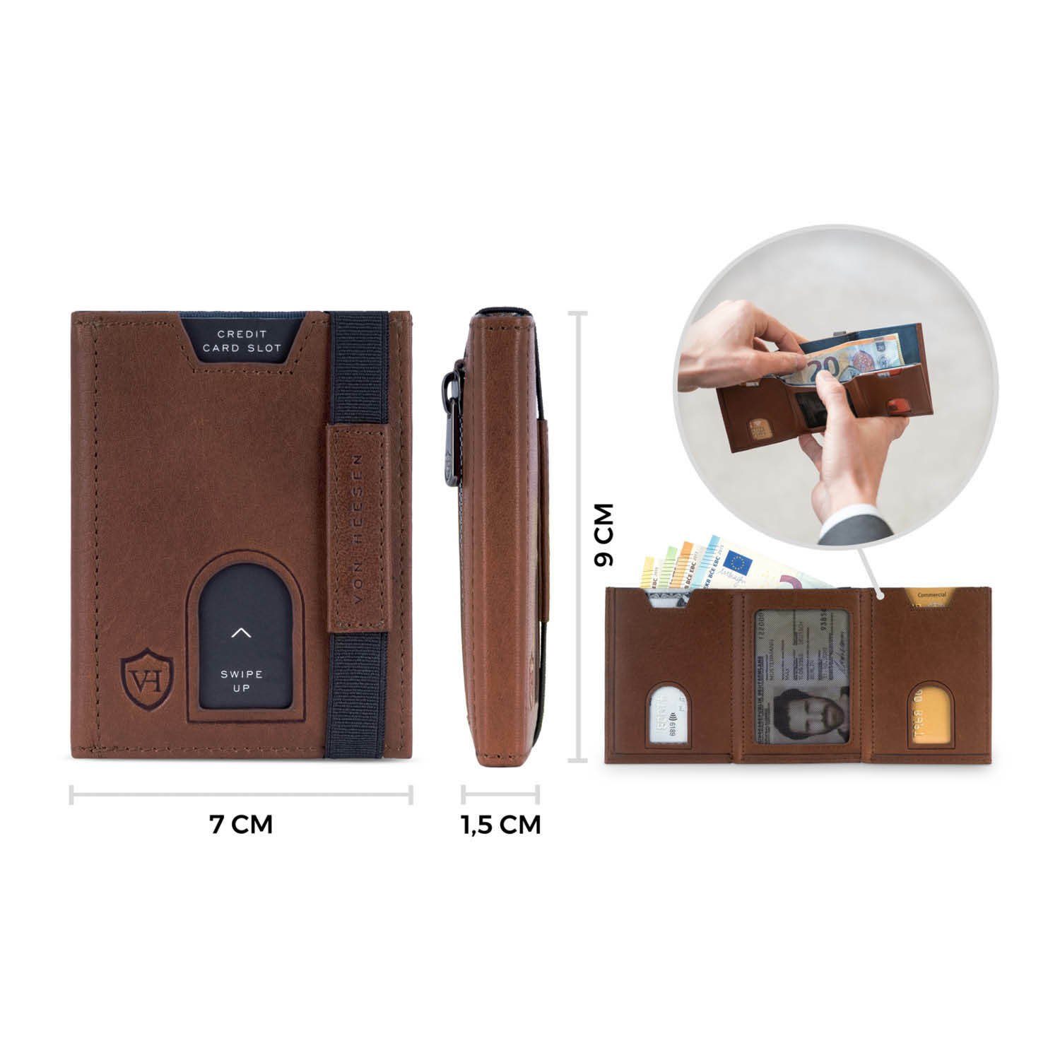 Mini-Münzfach, Kartenfächer Slim Geldbeutel Geschenkbox Wallet RFID-Schutz & Whizz Portemonnaie & mit Wallet 5 VON Cognac-Braun Geldbörse inkl. HEESEN