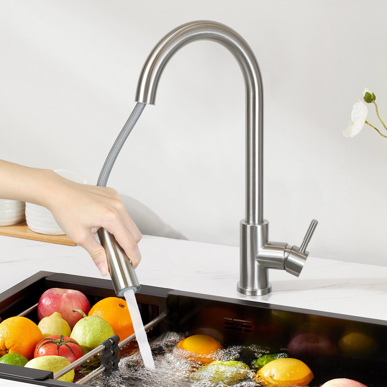 Nettlife Küchenarmatur Ausziehbar Schwarz Wasserhahn Küche Spültischarmatur günstig online kaufen